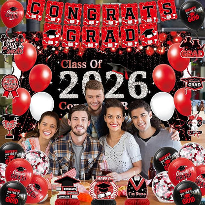DARUNAXY Black Red Graduation Party Decorations, 2026 Congrats Grad Honeycomb - Image 7