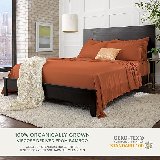King Pillowcases by Pure Bamboo, Genuine 100% Organic Viscose Derived from Bamboo, Luxuriously Soft & Cooling, Double Stitching, Envelope Closure (2 King Pillowcases, Terracotta)