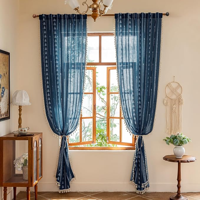 Boho Navy Blue Curtains - Image 6