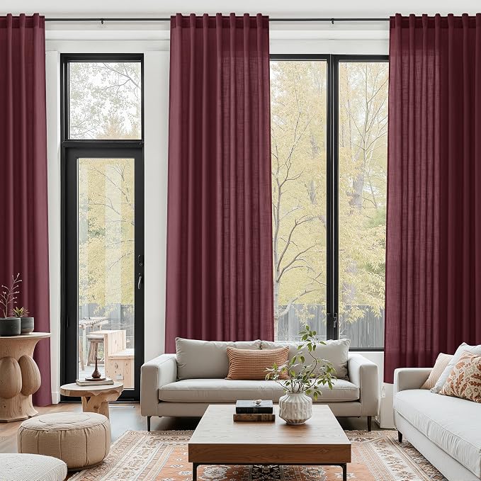 Burgundy Linen 112 Inch Curtains - Image 6