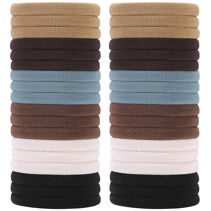 60 Pcs 2 Inch Neutral No Damage Hair Ties for Women Thick Hair, Large Soft Seamless Nylon Fabric Elastic Hair Ties Ponytail Hair Holders Hair Elastics Hair Band for Women
