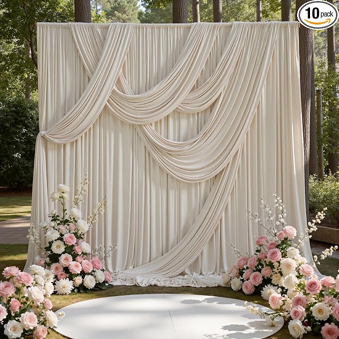 50ft x 15ft Beige Backdrop Curtains by CO-AVE