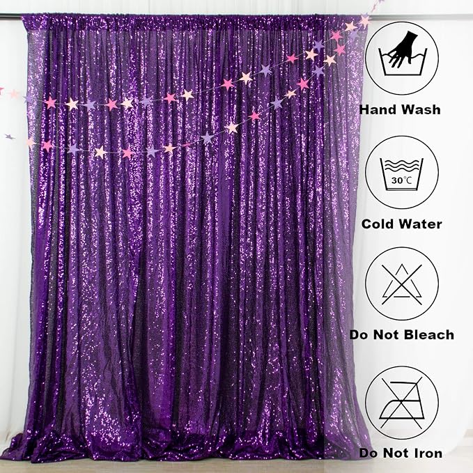 ShinyBeauty Purple Sequin Backdrop 7x7FT, 2 Pack Shimmer Wall Backdrop | - Image 5