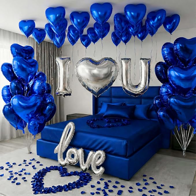 I Love You Romantic Balloon Kit Royal Blue & Silver Heart Mylar Balloons by KozeeBalloons%E2%80%94%E2%80%94ColorMatters