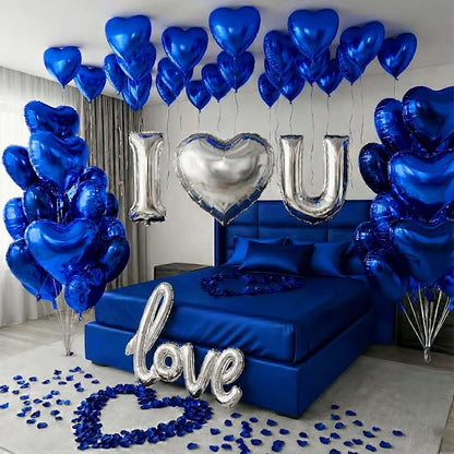 I Love You Romantic Balloon Kit Royal Blue & Silver Heart Mylar Balloons by KozeeBalloons%E2%80%94%E2%80%94ColorMatters