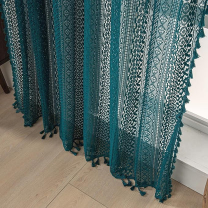 WAZZIO Boho Lace Curtains 72 Inches 2 Panel, Light Filtering Privacy Tassel & - Image 7