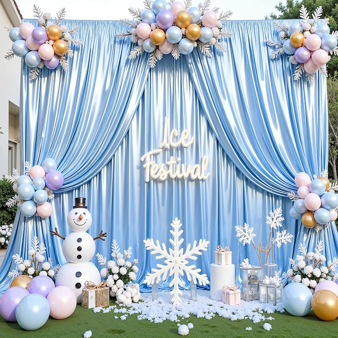 10x10 ft Blue Glitter Backdrop Curtain - Image 7