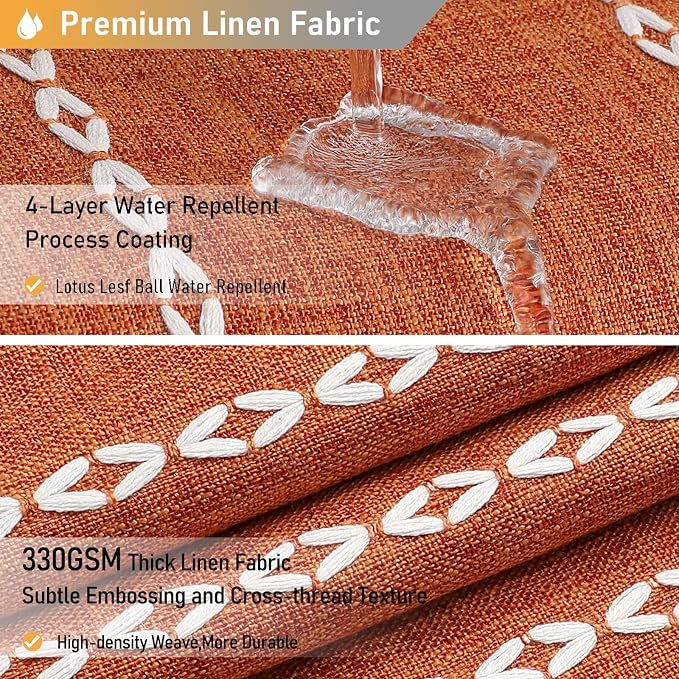 54x78 Boho Farmhouse Linen Heavy Duty Shower Curtain Set, Burnt Orange | Narrow - Image 4