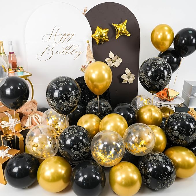 Black and Gold Balloons, Confetti Balloon 4 And 5 point Star Foil Balloon - Image 4