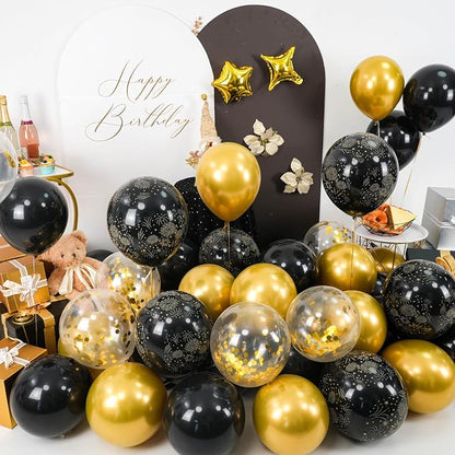 Black and Gold Balloons, Confetti Balloon 4 And 5 point Star Foil Balloon - Image 4