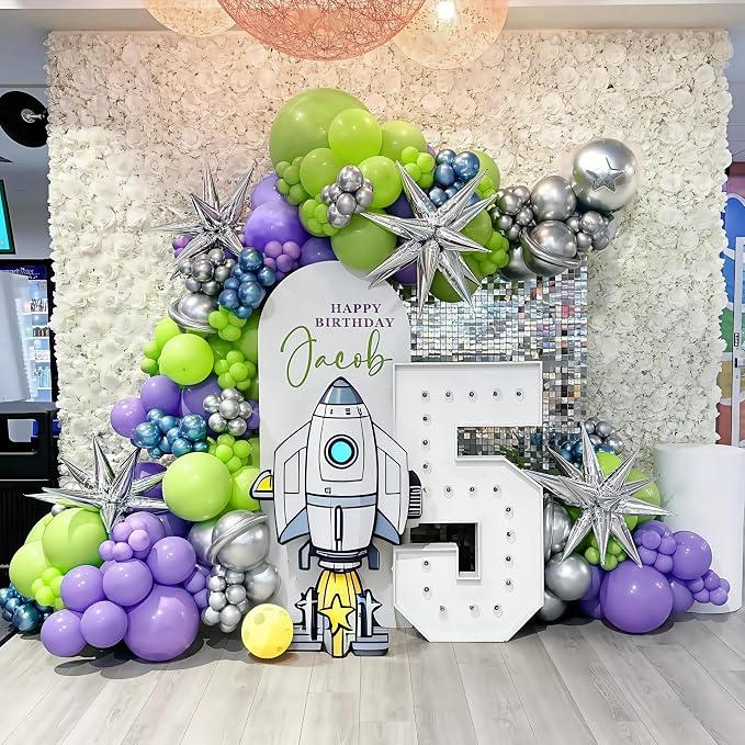 117PCS Purple Green Balloon Garland Kit, Space Birthday Decorations Lime Green - Image 4
