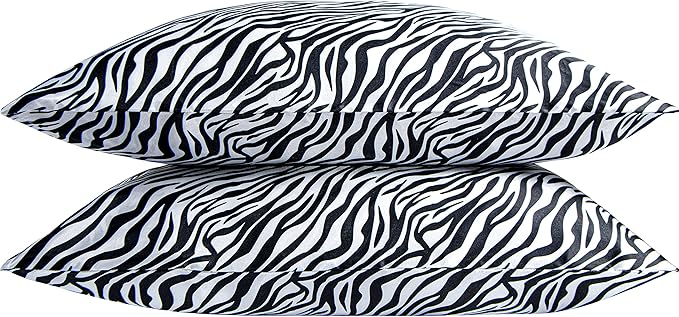 NTBAY 2 Pack Satin Queen Pillowcases for Hair and Skin, Luxurious and Silky Zebra Printed Pillow Cases with Envelope Closure, 20x30 Inches, Black and White