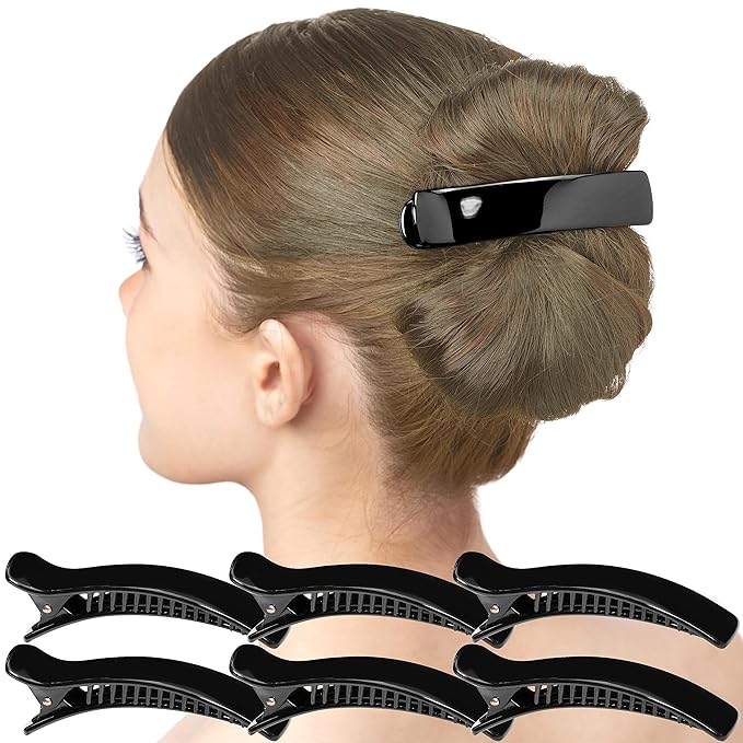 RC ROCHE ORNAMENT 6 Pcs Womens Classic Alligator Duckbill Clips Side Slide Firm Grip Barrettes Girls Beauty Accessory Plastic Pin Hairclip Clamps Beautiful Hair Décor, Medium Black