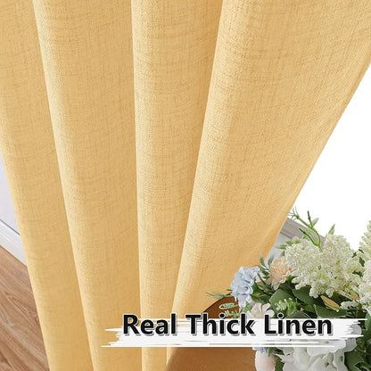 Tollpiz Short Linen Curtains Living Room Rod Pocket Semi Sheer Curtain Burlap - Image 3