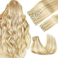 GOO GOO Clip in Hair Extensions Real Human Hair, Remy Human Hair Extensions Clip ins for Women, Natural Human Hair, 24inch 150g 9Pcs, #18D/22F Dirty Blonde Highlights