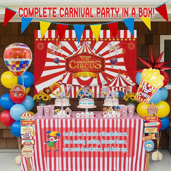 Circus Theme birthday party decorations & include red blue yellow balloon - Image 5