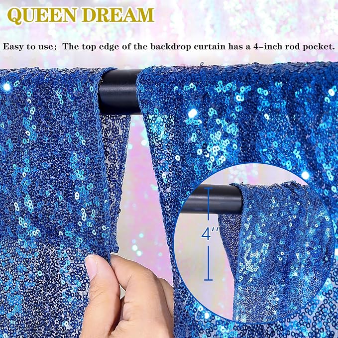Royal Blue Curtain Panels Sequin Backdrop 6 Pieces 2ftx8ft Sparkly Curtain | - Image 5