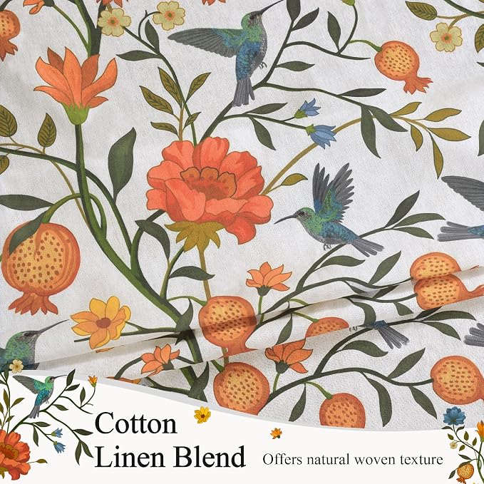 90 Inch Boho Floral Curtains Tropical Bird Print Linen Semi Sheer Window Drapes - Image 4