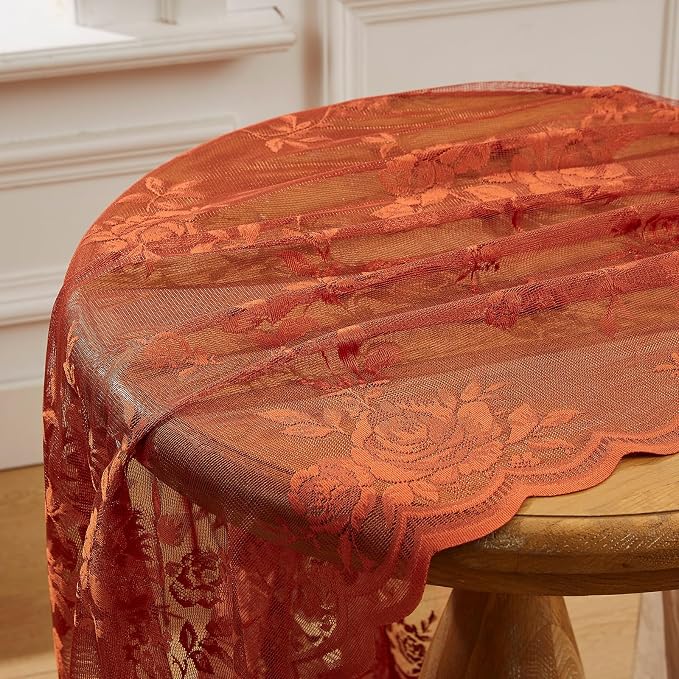 Terracotta Lace Curtains 80 Inches Long Country Rustic Floral Sheer Curtains - Image 7