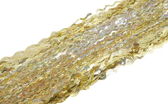 4 Pack Wavy Sparkle Champagne Gold Metallic Tinsel Foil Fringe Curtains Photo - Image 7