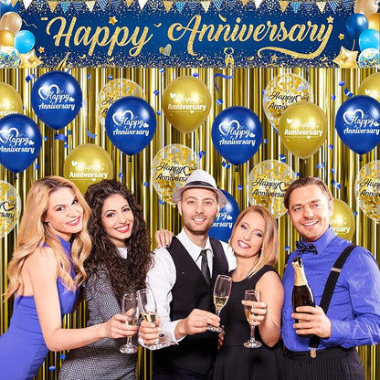 Happy Anniversary Banner Decorations Navy Blue Gold Happy Anniversary Yard - Image 5