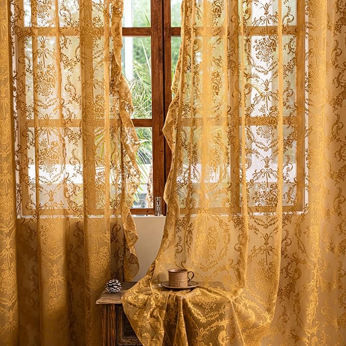 Deeprove Sheer Lace Curtains Gold 96 Inches Long - Image 3