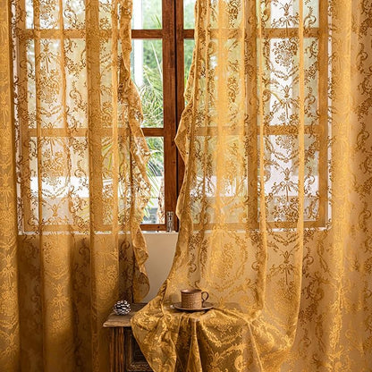 Deeprove Sheer Gold Lace Curtains - Image 2
