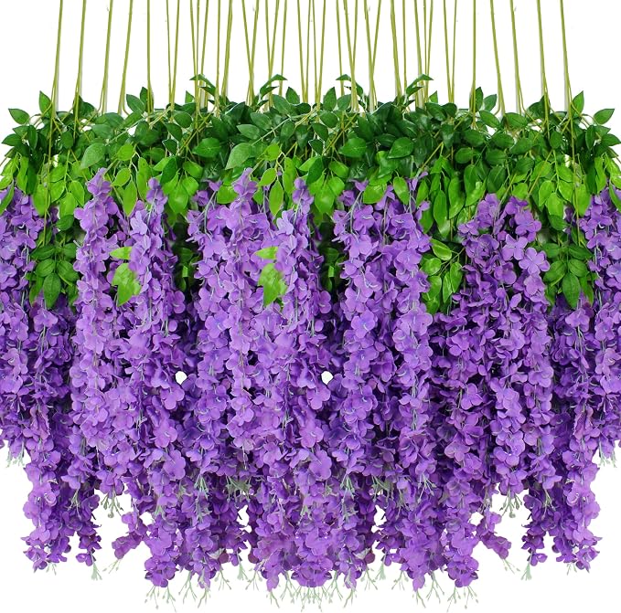 108pcs Artificial Wisteria Flowers 3.6 Feet/Piece Purple Dense Artificial Fake by HanYun