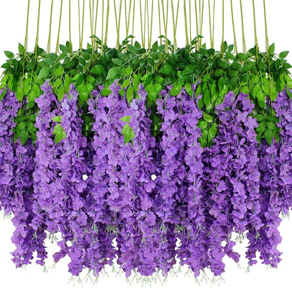 108pcs Artificial Wisteria Flowers 3.6 Feet/Piece Purple Dense Artificial Fake by HanYun