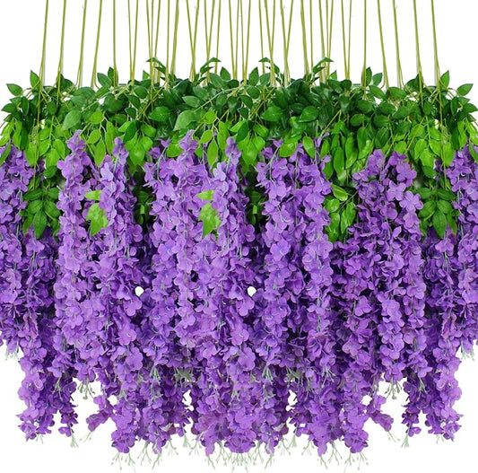 108pcs Artificial Wisteria Flowers 3.6 Feet/Piece Purple Dense Artificial Fake by HanYun