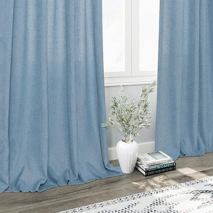 Blue Semi Sheer Linen Curtains 84 inch Length - Image 6