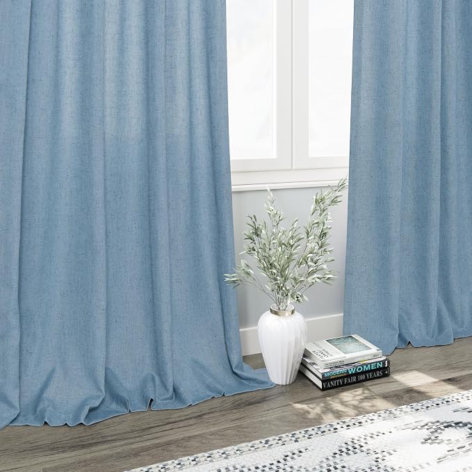 Dusty Blue Linen Back Tab Curtains 94 Inch Length - Image 5