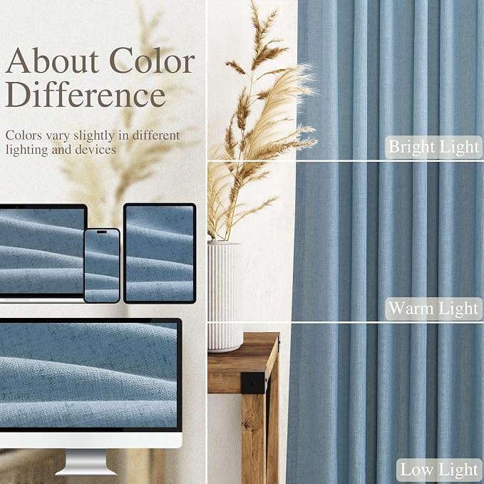Linen Blue Curtains 108 inch Extra Long - Image 4
