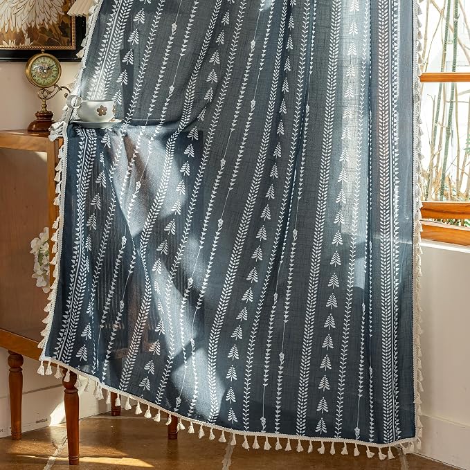 Boho Dark Grey Curtains 63 inch Long - Image 4