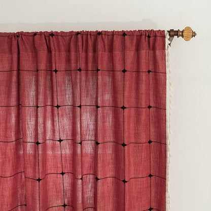 Sutuo Home Boho Curtains for Kitchen Nursery 63 Inch Length, Grid Linen Light - Image 3