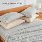 JELLYMONI 100% Natural Cotton Striped Standard Pillowcases Set, 2 Pack White and Grey Vertical Stripes Pattern Printed Pillow Covers with Envelope Closure(Pillows are not Included)
