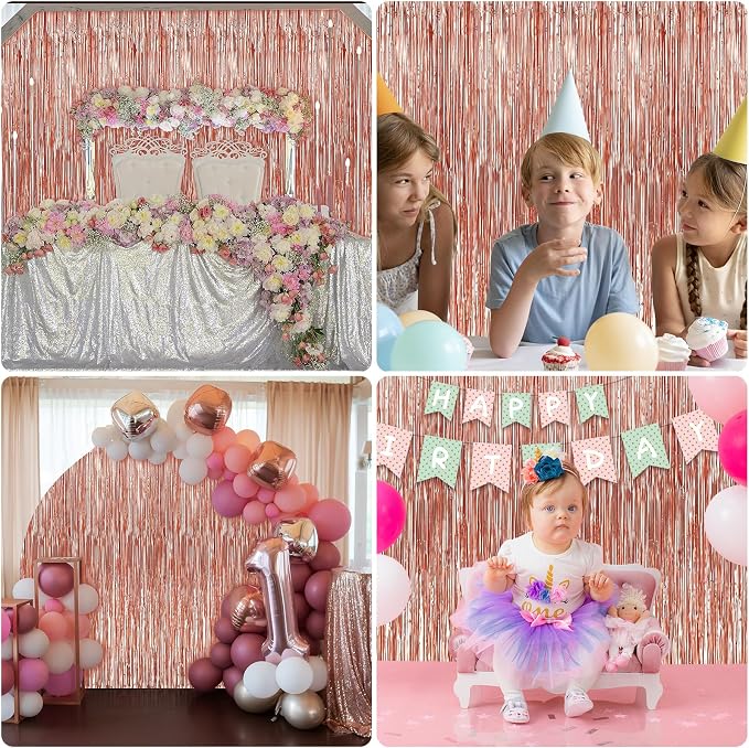 7 Pack 3.3 x 9.9 ft Rose Gold Fringe Backdrop Streamers Party Decorations | - Image 6