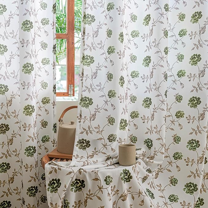 Beauoop Floral Sheer Curtains 72 Inches Long 2 Panels - Image 9