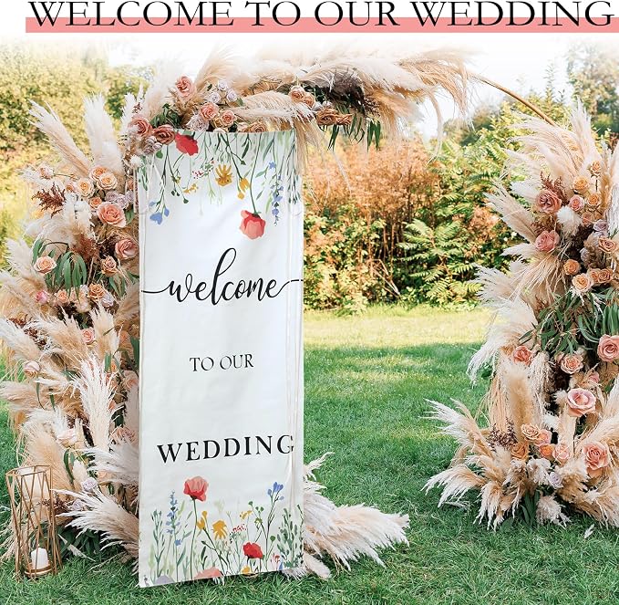 Yousoontic Welcome to Our Wedding Floral Linen Rustic Wedding Welcome Banner - Image 6