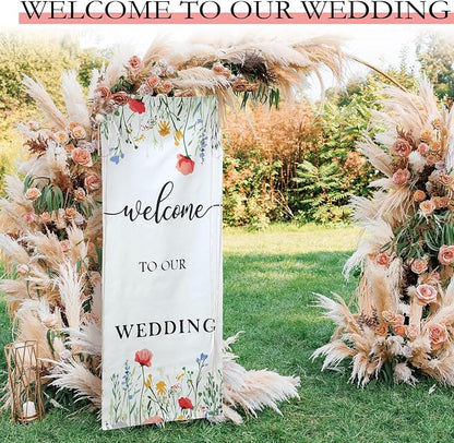 Yousoontic Welcome to Our Wedding Floral Linen Rustic Wedding Welcome Banner - Image 6