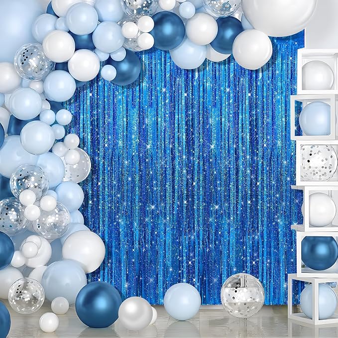 Crosize 2 Pack Laser Royal Blue Party Streamers Backdrop, 3.3 x 9.9 ft | Tinsel - Image 3