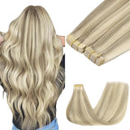 GOO GOO Tape in Hair Extensions Human Hair, 17A/60A Ash Blonde Highlighted Platinum Blonde, 24inch 100g 40pcs, Skin Weft Seamless Invisible, Silky Straight with Thick Ends, Remy Human Hair