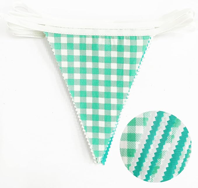 32Ft Aqua Green Plaid Checkered Party Banners Gingham Triangle Pennant Flag - Image 2