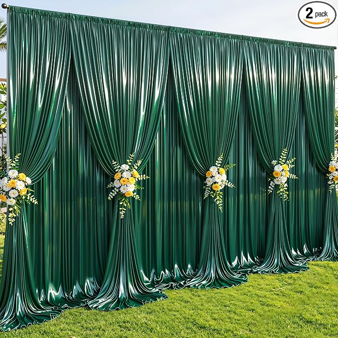 40x10ft Dark Green Glitter Backdrop Curtain by Partisky