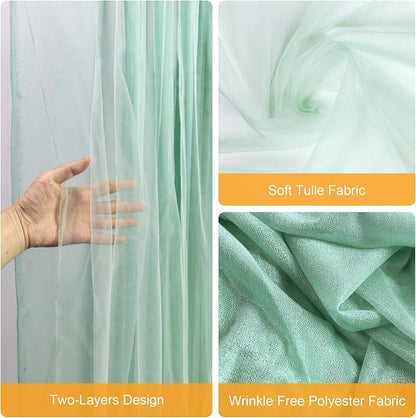Tulle Backdrop Curtain with Lights Green Sheer Curtains Backdrop 10x10ft | - Image 3