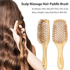 Bamboo Hair Brush with Paddle, Rounded Wood Bristles for Detangling and Gently Massaging Scalp by BFWood, Reduces Frizz and Static