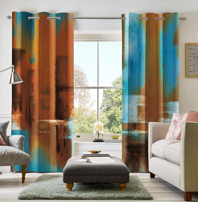 Asuexpect Rust Curtains 2 Panels Abstract Curtain Room Darkening Grommet Window - Image 5