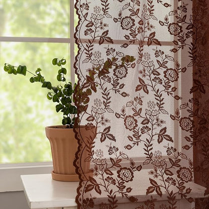 FINECITY Chestnut Brown Lace Curtains by FINECITY