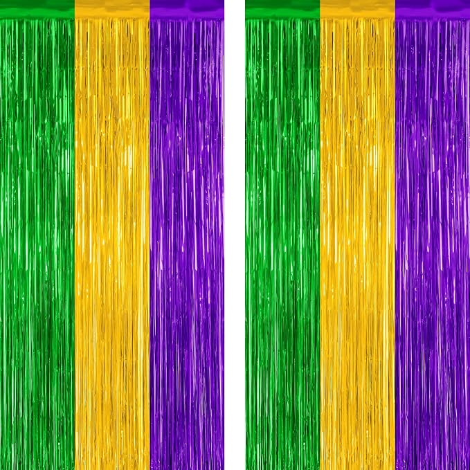 ZATAYE 2 Pack Purple Gold Green Foil Curtain Streamer Decorations | Purple Gold by ZATAYE