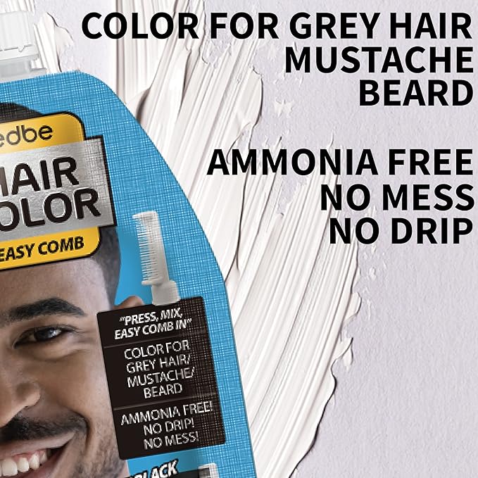 Edbe Hair Color Easy Comb Jet Black (4 Pack) – Grey Hair Mustache and Beard Coloring for Men with One Application Kit